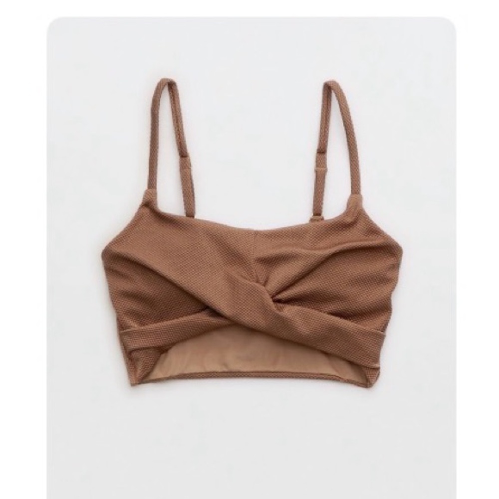 Aerie Shine Pique Scoop Twist Longline Bikini Top
